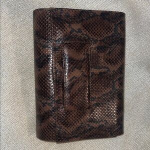 Brown Snake-Print Leather Clutch